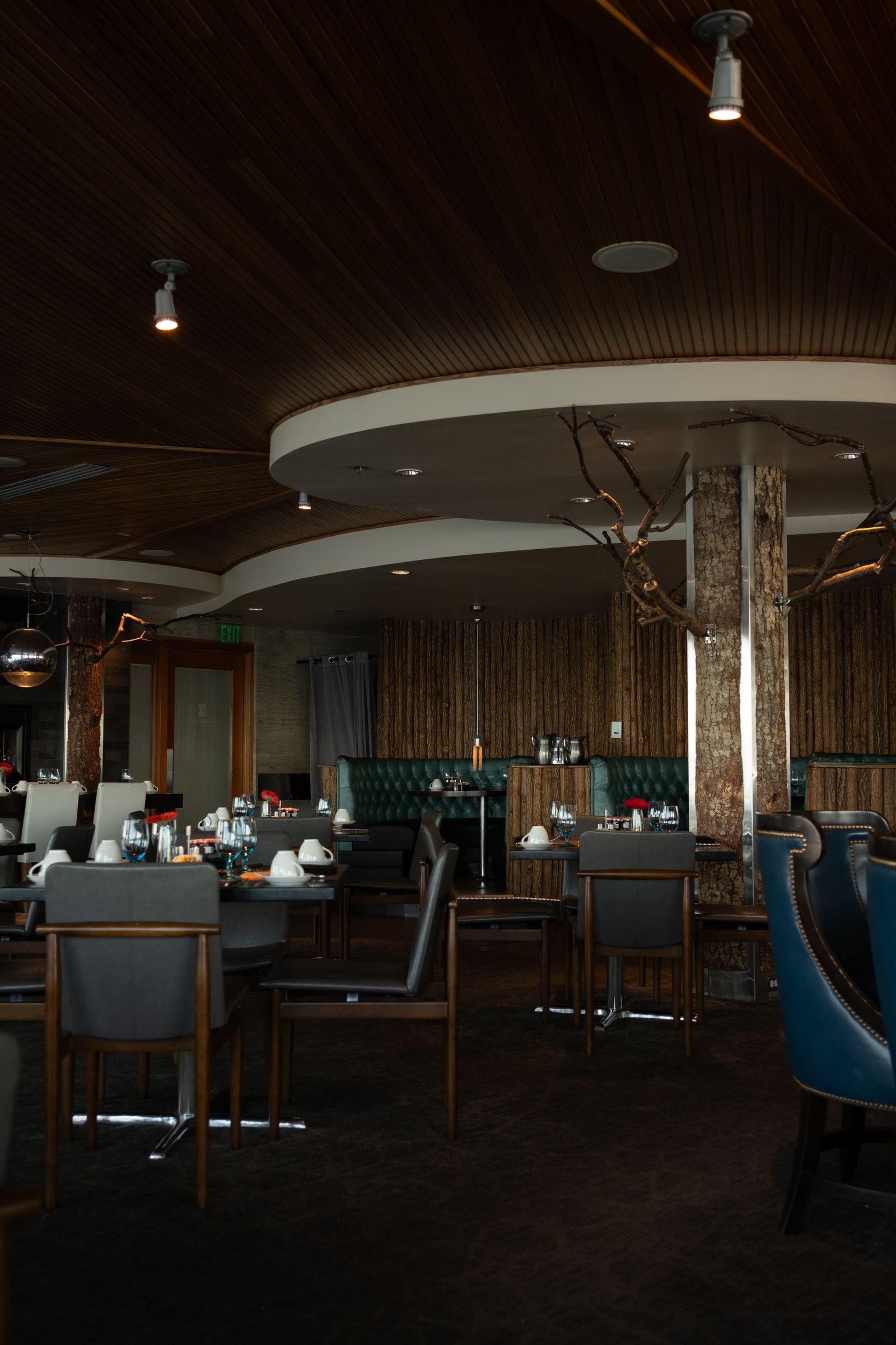 Restaurant interior with warm timber finishes