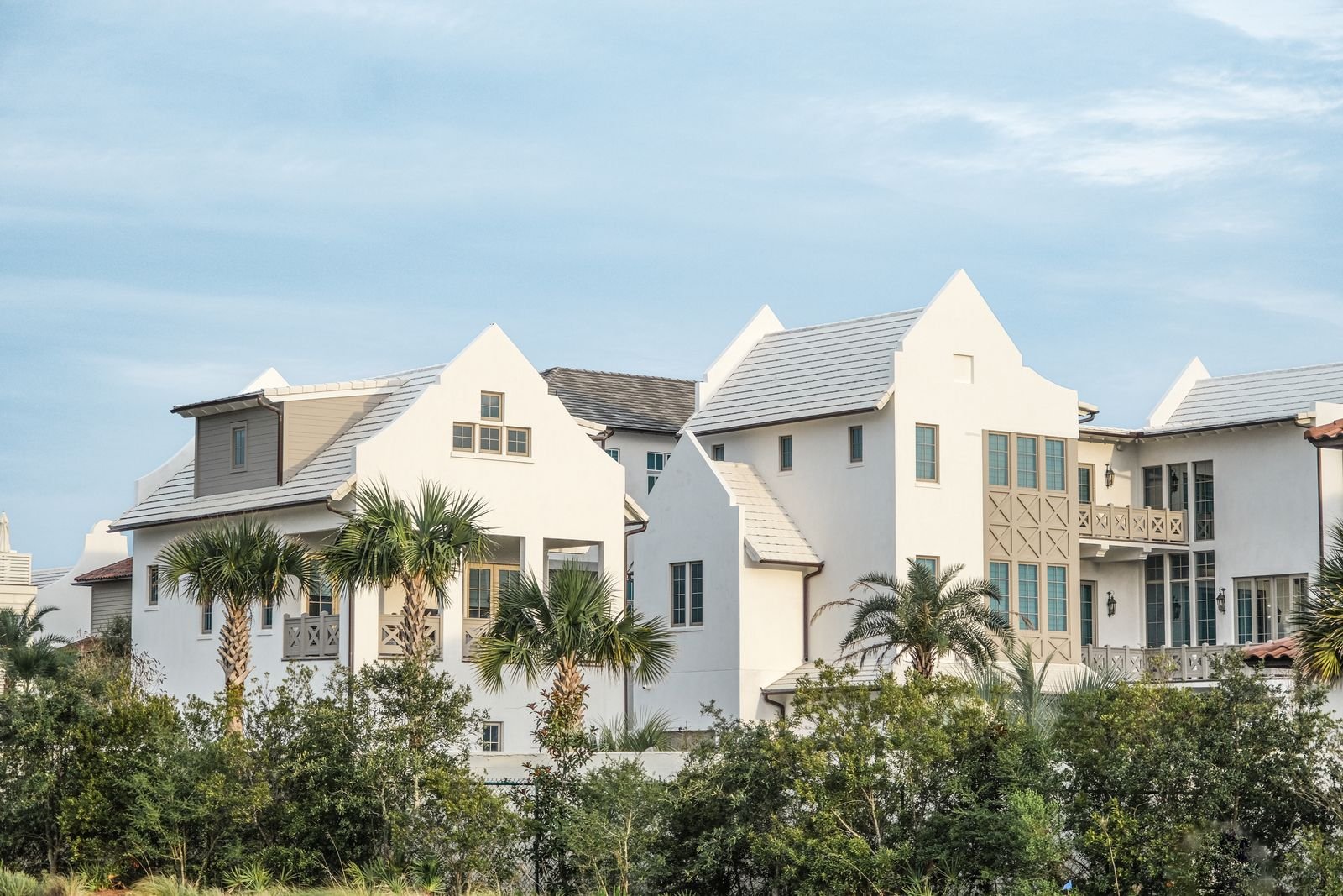 White residences among palm trees